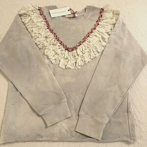 NWT - LoveShackFancy Rosette and Ruffle Lace Tie Dye Sweatshirt